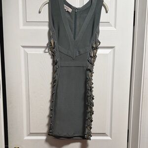 House of CB Olive Green Lace-Up Mini Dress Size Small